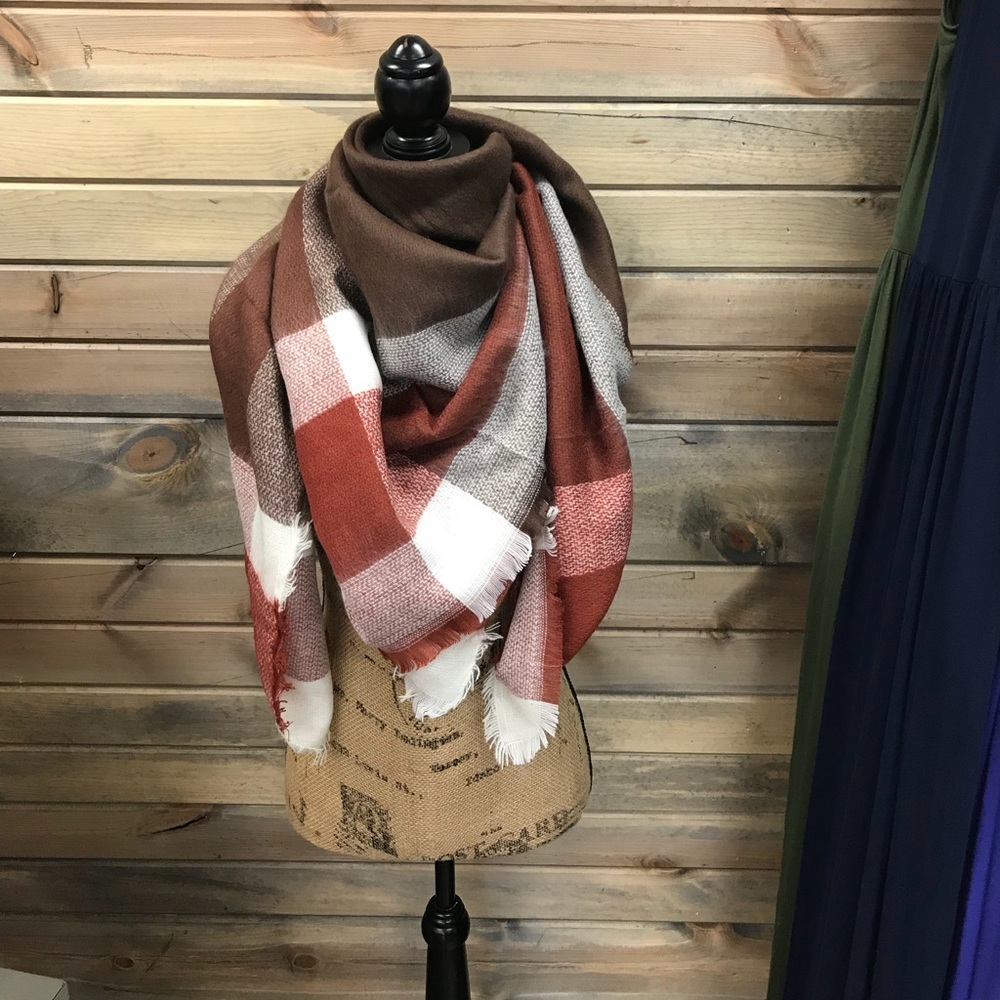 Brown, Brick and White Blanket Scarf